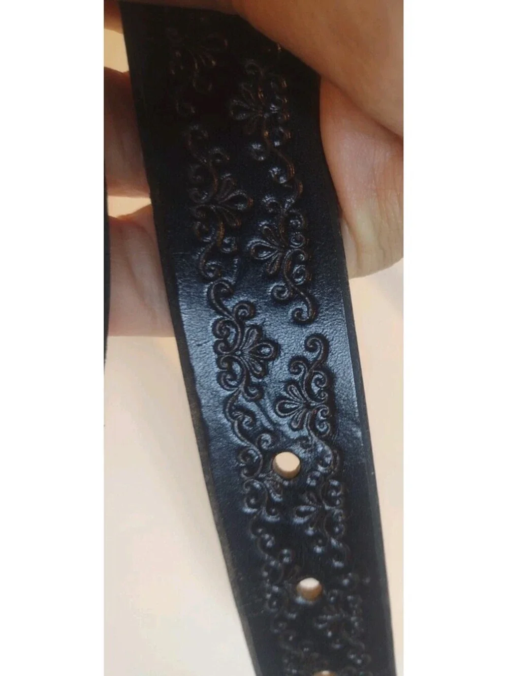 Vintage 70s Hand Tooled Leather Belt Alpaca Mexico Cowboy Boot Buckle Western